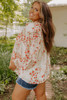 Split V Neck Floral Plus Size Blouse with Ruffles