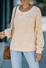 Beige Hollow-out Puffy Sleeve Knit Sweater