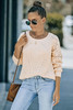 Beige Hollow-out Puffy Sleeve Knit Sweater