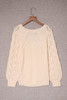 Beige Hollow-out Puffy Sleeve Knit Sweater