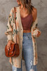 Apricot Abstract Floral Knit Button Down Long Cardigan