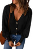 Black Bishop Sleeve Button V Neck Sweater