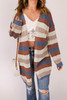 Blue Striped Color Block Hollowed Knit Cardigan