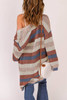 Blue Striped Color Block Hollowed Knit Cardigan