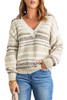 Multicolor Striped V Neck Chunky Knit Sweater