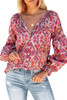 Rose Split Neckline Front Buttons Floral Print Blouse