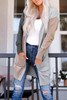 Gray Colorblock Pocketed Cardigan with Ribbed Trim