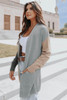 Gray Colorblock Pocketed Cardigan with Ribbed Trim