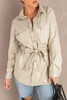 Apricot Flip Breast Pocket Tied Waist PU Jacket