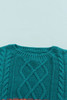 Green Striped Color Block Textured Knit Pullover Sweater