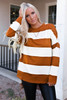 Brown Striped Drop Shoulder Pullover Sweatshirt
