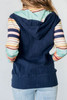 Blue Striped Color Block Thumbhole Sleeve Full Zip Hoodie