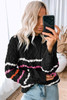 Black Striped Color Block Textured Knit Pullover Sweater