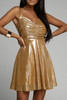 Gold Ruched Foil A-line Short Dress