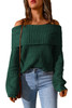 Green Ribbed Knit Foldover Off Shoulder Sweater