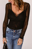 Black Lace Contrast V Neck Long Sleeve Bodysuit Black Lace Contrast V Neck Long Sleeve Bodysuit