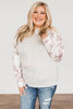 Plus Size Floral Raglan Sleeve Striped Hoodie