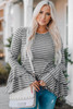 Gray Double Bell Sleeves Stripe Top