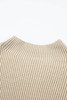 Khaki High Neck Drop Shoulder Rib Knit Sweater