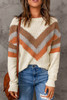 Beige Chevron Striped Drop Shoulder Sweater