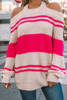 Pink Striped Cold Shoulder Knit Sweater