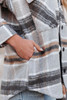 Gray Plaid Print Pocketed Shirt Jacket