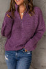 Purple Zipped Turtleneck Drop Shoulder Knit Sweater