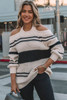 Black Striped Cold Shoulder Knit Sweater