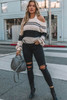 Black Striped Cold Shoulder Knit Sweater