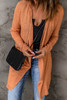 Orange Ribbed Open Front Knit Cardigan