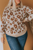 Plus Size Ribbed Hem Leopard Sweater