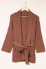 Brown Robe Style Rib Knit Pocketed Cardigan with Belt