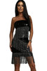 Black Strapless Fringe Skinny Sequin Dress