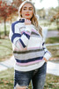 Plus Size Striped Hooded Knit Sweater