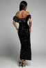 Black Sequins Off Shoulder Side Slit Evening Dress