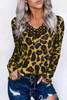 Brown Lace Splicing Hollow Out Leopard Blouse Brown Lace Splicing Hollow Out Leopard Blouse
