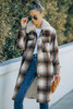 Brown Vintage Plaid Fur Collar Long Button Up Coat