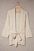 Apricot Robe Style Rib Knit Pocketed Cardigan with Belt