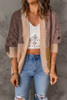 Brown Color Block Loose Open Front Knitted Cardigan