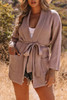 Pink Robe Style Rib Knit Pocketed Cardigan with Belt