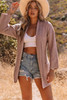 Pink Robe Style Rib Knit Pocketed Cardigan with Belt