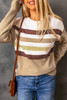 Khaki Crew Neck Striped Long Sleeve Sweater