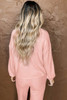 Pink Thermal Waffle Knit Long Sleeve Loungewear Set