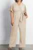 Apricot V Neck Tie Knot High Waist Plus Size Jumpsuit