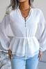 White Swiss Dot Buttoned Drawstring Peplum Blouse