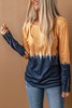 Khaki Tie Dye Color Block Button Cuff Long Sleeve Top