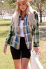Green Chest Pockets Button Up Plaid Shacket