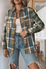 Green Chest Pockets Button Up Plaid Shacket