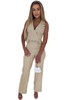 Apricot Lapel Wrapped Sleeveless High Waist Jumpsuit with Belt