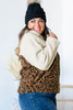 Plus Size Leopard Colorblock Zipped Sherpa Pullover